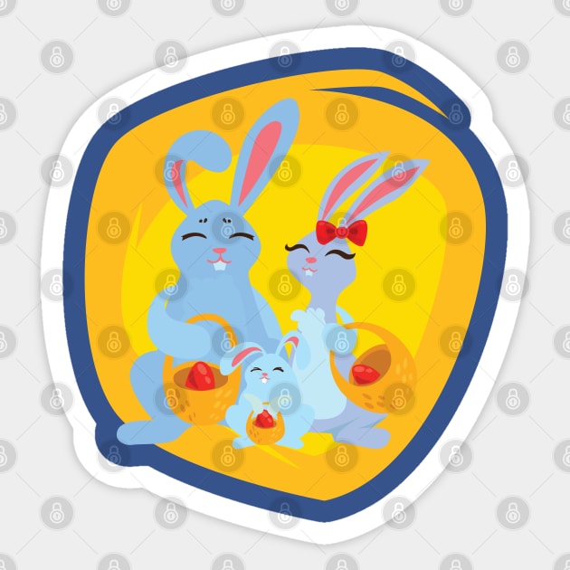 Bunny family holding baskets Sticker by holidaystore